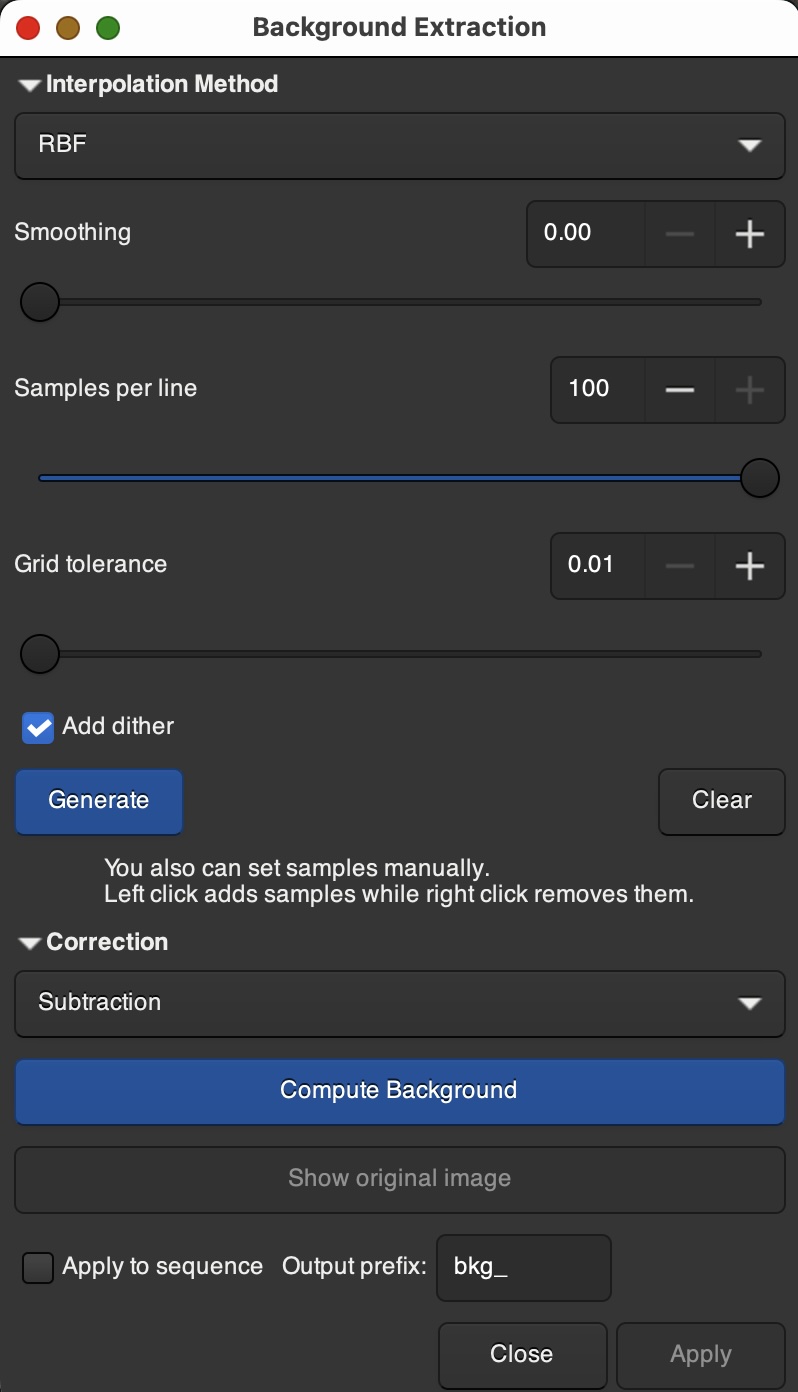 Siril background dialog